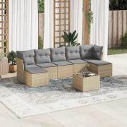 vidaXL Matgrupp för trädgården med dynor 8 delar beige konstrotting