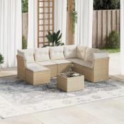 vidaXL Matgrupp för trädgården med dynor 8 delar beige konstrotting
