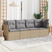 vidaXL Soffgrupp för trädgård med dynor 4 delar beige konstrotting