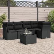vidaXL Loungegrupp med dynor 6 delar svart konstrotting