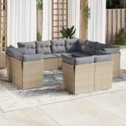 vidaXL Loungegrupp för trädgården m. dynor 11 delar beige konstrotting