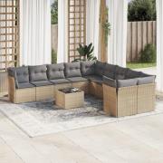 vidaXL Loungegrupp för trädgården m. dynor 11 delar beige konstrotting