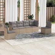 vidaXL Soffgrupp för trädgården med dynor 6 delar beige konstrotting