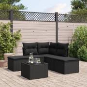 vidaXL Loungegrupp med dynor 6 delar svart konstrotting