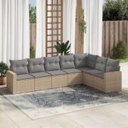 vidaXL Matgrupp för trädgården med dynor 7 delar beige konstrotting