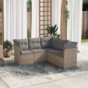 vidaXL Soffgrupp för trädgården med dynor 5 delar beige konstrotting