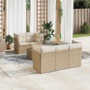vidaXL Soffgrupp för trädgården med dynor 6 delar beige konstrotting