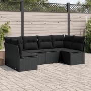 vidaXL Loungegrupp med dynor 6 delar svart konstrotting
