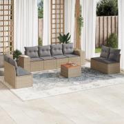 vidaXL Soffgrupp för trädgården med dynor 9 delar beige konstrotting