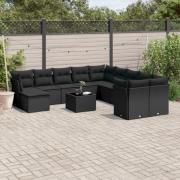 vidaXL Loungegrupp med dynor 12 delar svart konstrotting