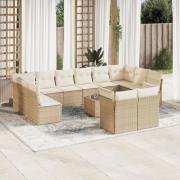 vidaXL Soffgrupp för trädgården med dynor 13 delar beige konstrotting