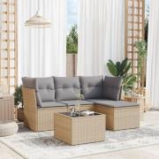 vidaXL Soffgrupp för trädgården med dynor 5 delar beige konstrotting