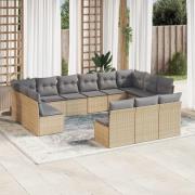 vidaXL Soffgrupp för trädgården med dynor 13 delar beige konstrotting