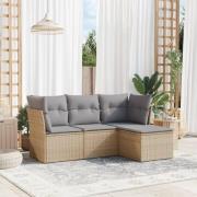 vidaXL Soffgrupp för trädgård med dynor 4 delar beige konstrotting