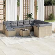 vidaXL Loungegrupp för trädgården m. dynor 11 delar beige konstrotting
