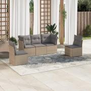 vidaXL Soffgrupp för trädgården med dynor 5 delar beige konstrotting