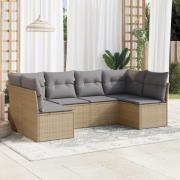 vidaXL Soffgrupp för trädgården med dynor 6 delar beige konstrotting
