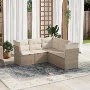vidaXL Soffgrupp för trädgården med dynor 5 delar beige konstrotting