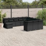 vidaXL Loungegrupp med dynor 12 delar svart konstrotting