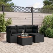 vidaXL Loungegrupp för trädgården med dynor 5 delar svart konstrotting