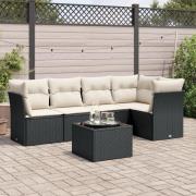 vidaXL Loungegrupp med dynor 6 delar svart konstrotting