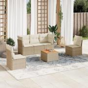 vidaXL Soffgrupp för trädgården med dynor 6 delar beige konstrotting