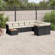 vidaXL Loungegrupp 10 delar med svarta dynor konstrotting