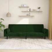vidaXL Bäddsoffa 2-sits med två kuddar mörkgrön sammet