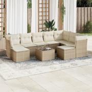 vidaXL Soffgrupp för trädgård med dynor 10 delar beige konstrotting