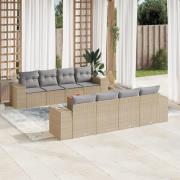 vidaXL Soffgrupp för trädgården med dynor 9 delar beige konstrotting