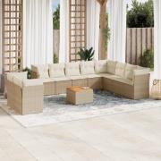 vidaXL Loungegrupp för trädgården m. dynor 11 delar beige konstrotting