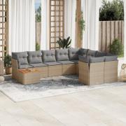 vidaXL Soffgrupp för trädgård med dynor 10 delar beige konstrotting