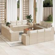 vidaXL Soffgrupp för trädgården med dynor 13 delar beige konstrotting