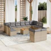 vidaXL Soffgrupp för trädgården med dynor 13 delar beige konstrotting