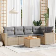 vidaXL Soffgrupp för trädgården med dynor 6 delar beige konstrotting