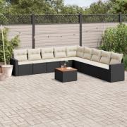 vidaXL Loungegrupp 10 delar med svarta dynor konstrotting