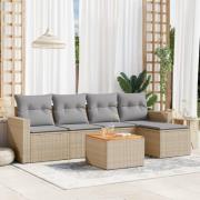 vidaXL Soffgrupp för trädgården med dynor 6 delar beige konstrotting