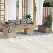 vidaXL Soffgrupp för trädgården med dynor 9 delar beige konstrotting