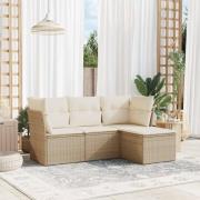vidaXL Soffgrupp för trädgård med dynor 4 delar beige konstrotting