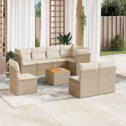 vidaXL Soffgrupp för trädgården med dynor 9 delar beige konstrotting