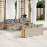 vidaXL Loungegrupp för trädgården m. dynor 11 delar beige konstrotting