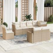 vidaXL Matgrupp för trädgården med dynor 8 delar beige konstrotting