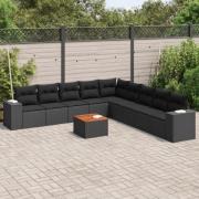 vidaXL Loungegrupp 10 delar med svarta dynor konstrotting