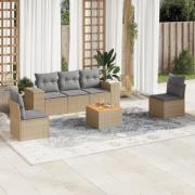 vidaXL Soffgrupp för trädgården med dynor 6 delar beige konstrotting