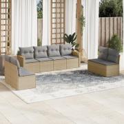 vidaXL Matgrupp för trädgården med dynor 8 delar beige konstrotting