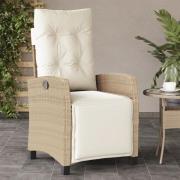 vidaXL Justerbar trädgårdsstol med fotstöd beige konstrotting