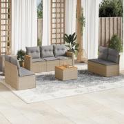 vidaXL Matgrupp för trädgården med dynor 8 delar beige konstrotting