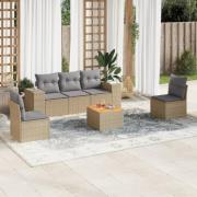 vidaXL Soffgrupp för trädgården med dynor 6 delar beige konstrotting