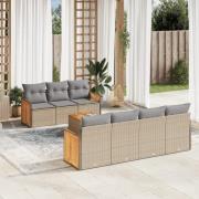 vidaXL Matgrupp för trädgården med dynor 8 delar beige konstrotting