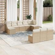 vidaXL Soffgrupp för trädgård med dynor 10 delar beige konstrotting